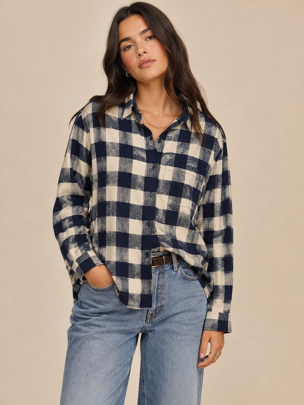 Abercrombie & Fitch Soft A&F Flannel Button Down In Navy Cream Buffalo Check M